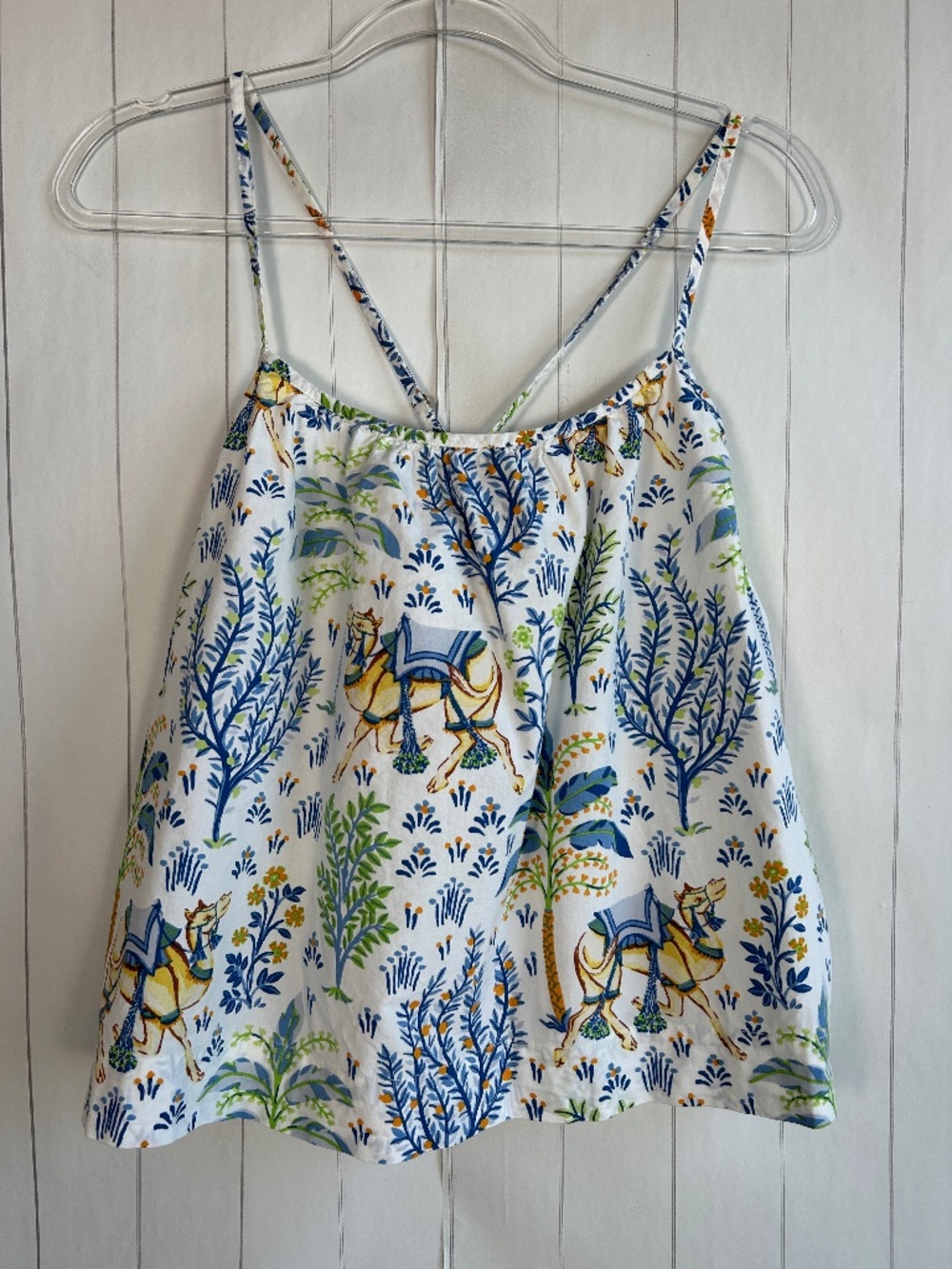 Print Fresh size S pajama cami top camel’s courtyard white colorful cotton